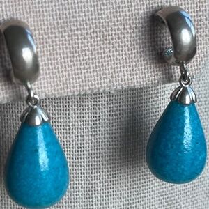 Vintage teardrop chunks of turquoise on sterling silver earrings signed DF 925